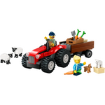 60461 - City - Red Farm Tractor with Trailer & Sheep