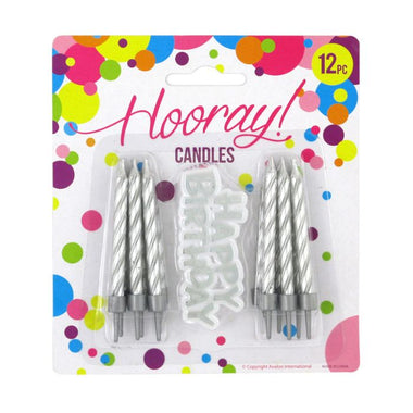Candle Happy Bday 12 Spiral Silver