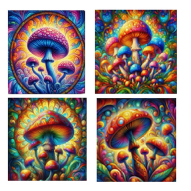 Ceramic Coaster Mushrooms 4pc