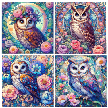 Ceramic Coaster Owls 4pc
