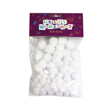 Craft Pom Poms White Glitter 70pc