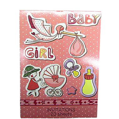 Invitation Pad - Baby Girl in Pink 20pk