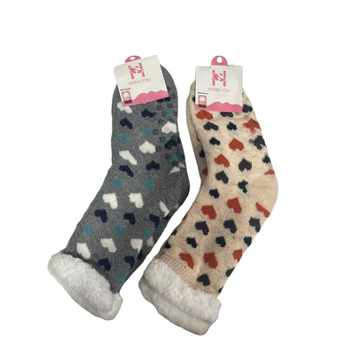 Ladies Heart Fluffy Anti Slip Socks 1pr
