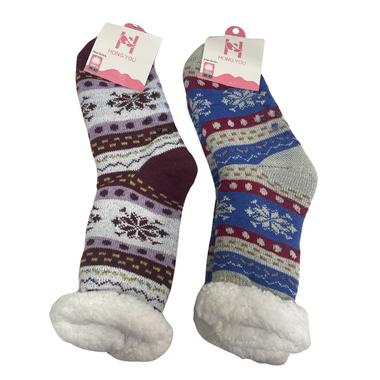 Ladies Snowflake Fluffy Anti Slip Socks 1pr
