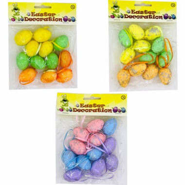 Mixed Coloured Eggs with String 12pc