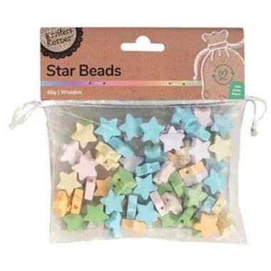 Pastel Wooden Star Beads 40g