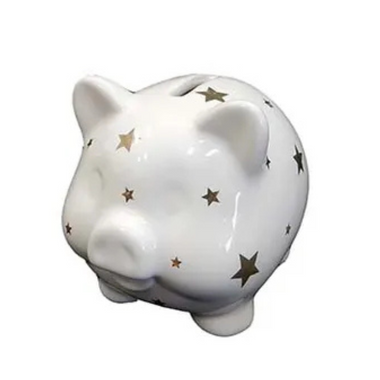 Piggy Bank White with Stars - Ceramic