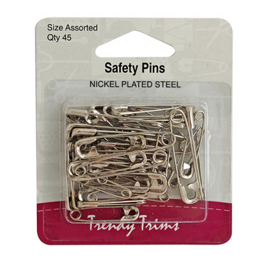 Safety Pins Nickel 45 x Assorted Sizes