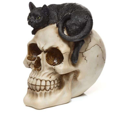 Skull With Black Cat Ornament