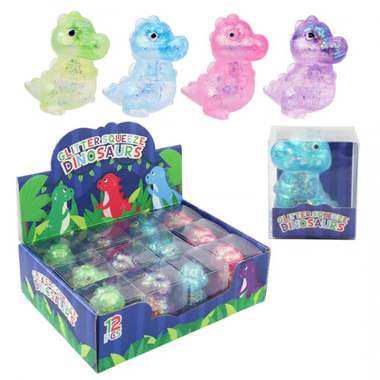 Squeeze Glitter Dinosaur 4 Asst 6cm
