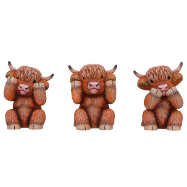 Three Wise Highland Cows 9.6cm