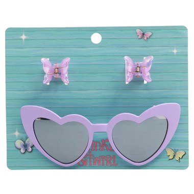 TnT Drop3 Sunglasses & Clip Set Lilac Heart