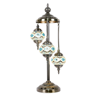 Turkish Mosaic Lamp - 3 Tier Blue-Silver-White Diamond Mosaic