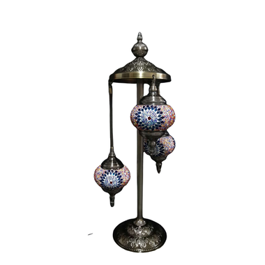 Turkish Mosaic Lamp - 3 Tier Multi-Coloured Blue Flower Burst