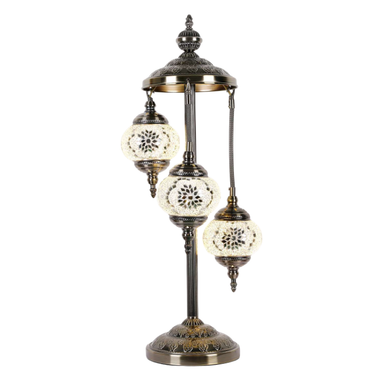 Turkish Mosaic Lamp - 3 Tier White & Silver Flower Mosaic