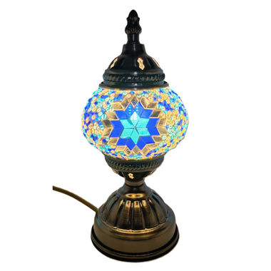 Turkish Mosaic Lamp - Blues & Gold Flower