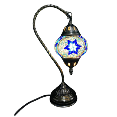 Turkish Lamp Swan Neck - Blue & White Mosaic