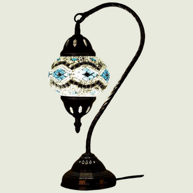 Turkish Mosaic Swan Neck Lamp - White & Blue