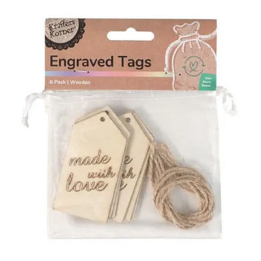 Wooden Engraved Tags - Made with Love 6pk