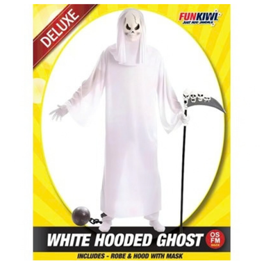Deluxe Adults Costume - White Hooded Ghost OSFM