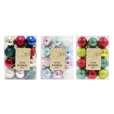 Baubles Festive Mix 30mm 24pk Asst