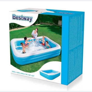 Bestway 3.05m x 1.83m x 56cm Deluxe Blue Rectangular Family Pool