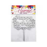 Cake Topper - Silver Glitter Happy Birthday