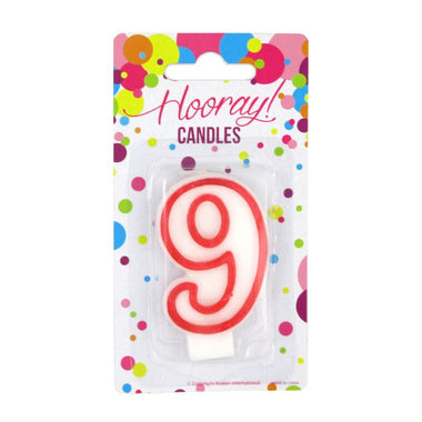 Candle Number 9 Red & White