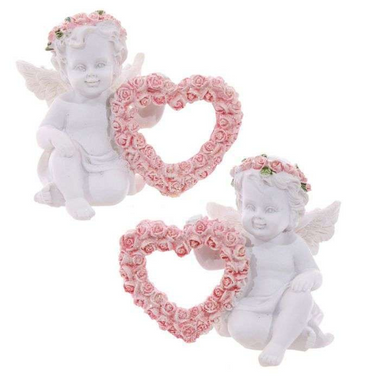 Cherub With Pink Rose Heart