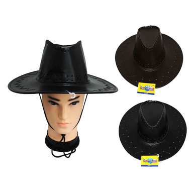 Cowboy Hat - Brown & Black Faux Leather