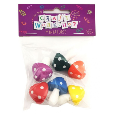 Craft Mushroom Wooden 4cm 6pc Asst