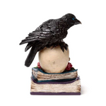Crow Perched on LED Skull and Books