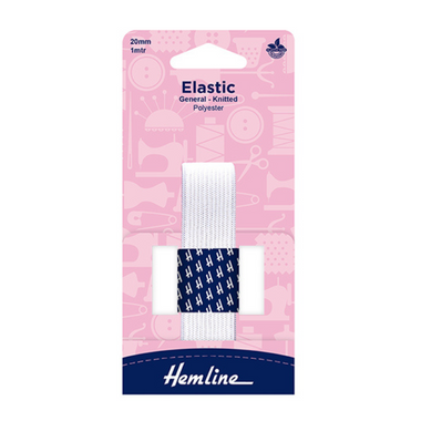 Elastic 20mm x 1m Knitted White