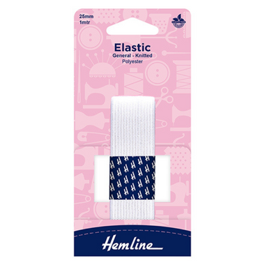 Elastic Knitted White 25mm x 1m