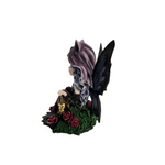 Goth Fairy Holding Lantern with Black Cat, Skulls and Roses