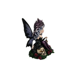 Goth Fairy Holding Lantern with Black Cat, Skulls and Roses