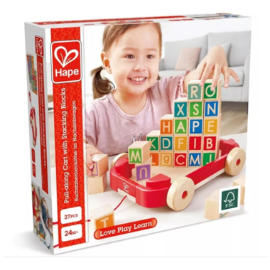 Hape - Pull Along Cart with Stacking Blocks