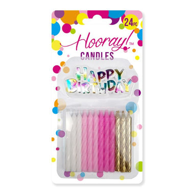 Happy Birthday Pin & Candles in Pinks 24pc