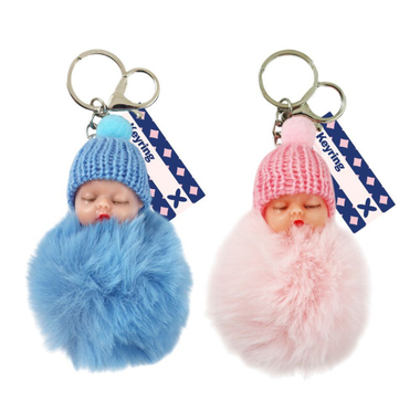 Keyring Pom Pom Baby Pink/ Blue