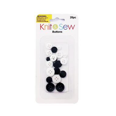 Knit & Sew Buttons - Black & White 20pc