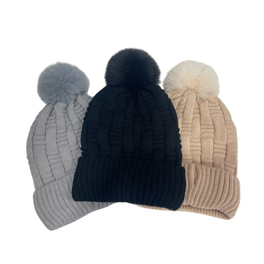 Net Beanie Hat with Pom Pom