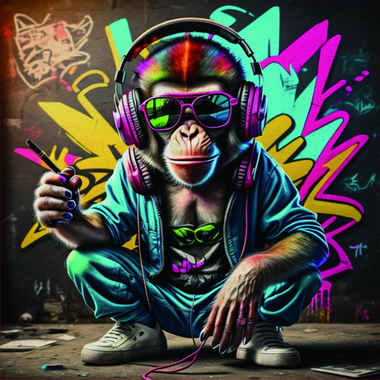 Pop Art Chimpanzee with Headphones