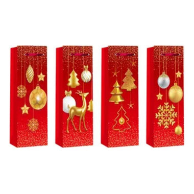 Red & Gold Christmas Wine Bag 12x 36x9cm