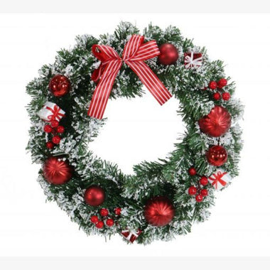 Snowy Pine Red Bauble Wreath 40cm