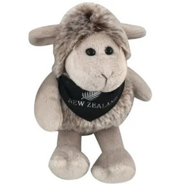 Soft Toy Sheep with Haka Sound & Silver Fern Scarf S&P - 13cm