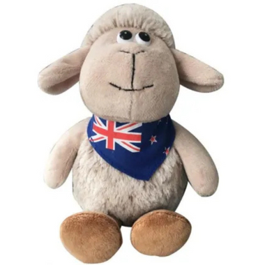 Soft Toy Sheep with NZ Flag Scarf S&P- 13cm