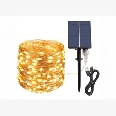 Solar USB Wire Lights 200 Warm 19.9m