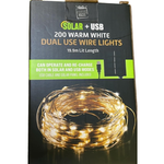 Solar USB Wire Lights 200 Warm 19.9m