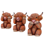 Three Wise Highland Cows 9.6cm