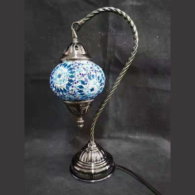 Turkish Lamp Swan Neck - Blue & White Flower Mosaic